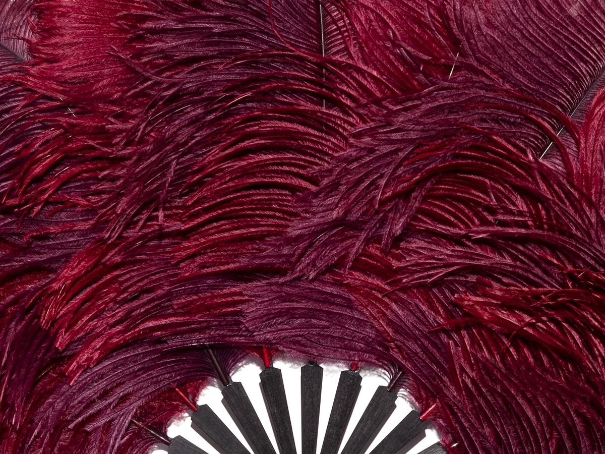 Éventail Ancien Plumes Autruche Rose - Décoration Murale Ou Accessoire Burlesque 72cm