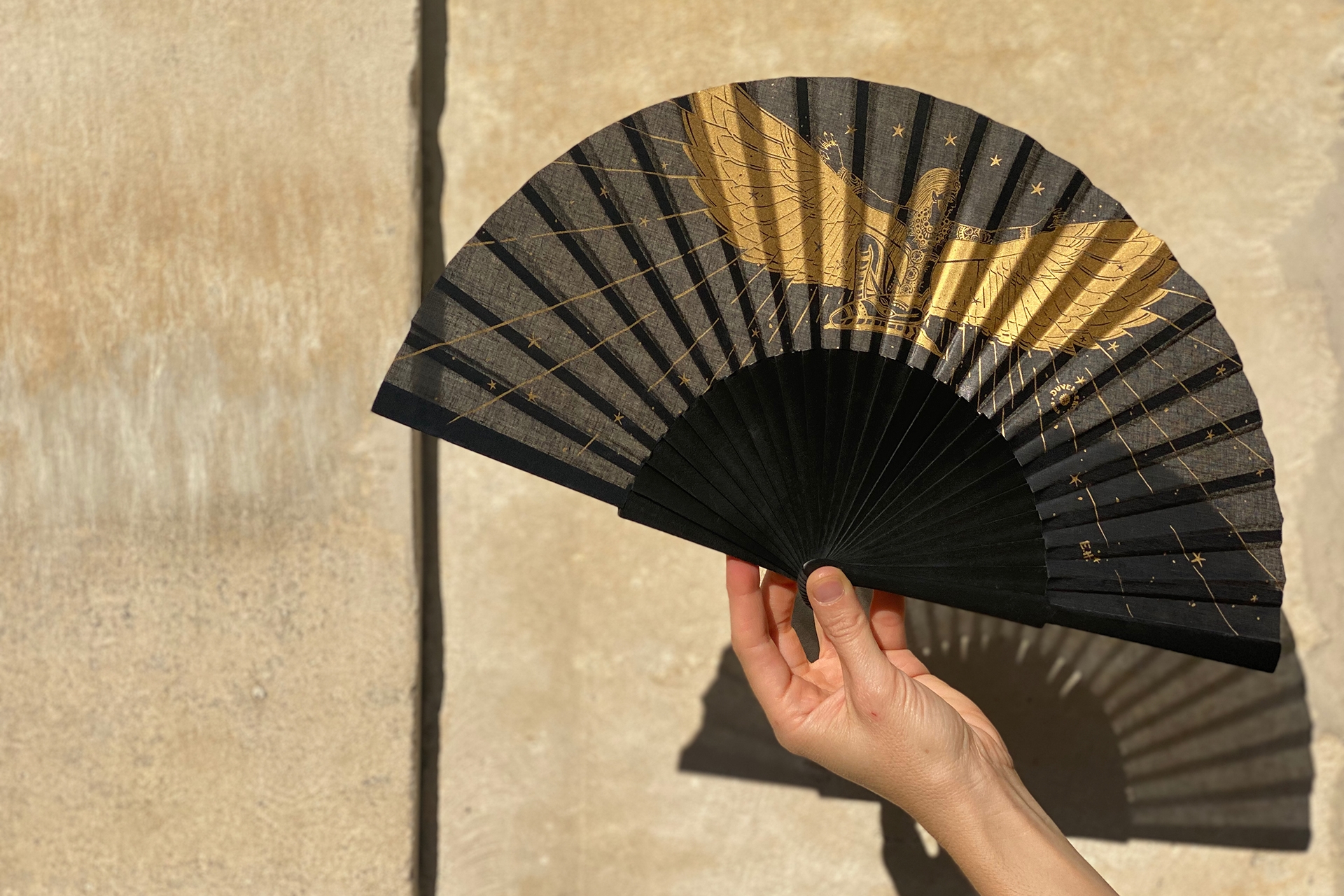 Painted Wood Black and Isis Hand-fan