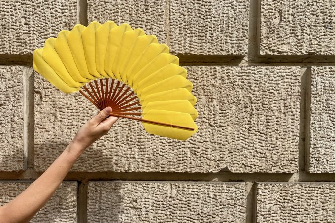 Éventail Palmettes coton jaune